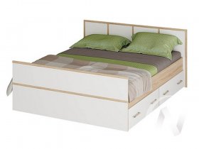 Двуспальная кровать 1,4м Сакура (дуб сонома/белый) в Искитиме - iskitim.mebel-nsk.ru | фото