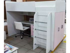 Кровать-чердак Бемби нью (белый/розовый бледный) в Искитиме - iskitim.mebel-nsk.ru | фото