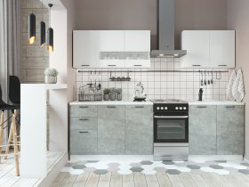 Кухонный гарнитур Дуся 2,0 м (белый глянец/цемент) в Искитиме - iskitim.mebel-nsk.ru | фото
