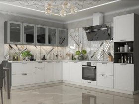 Модульная кухня Глэдис (белый снег/лайт грей софт/корпус анкор темный) в Искитиме - iskitim.mebel-nsk.ru | фото