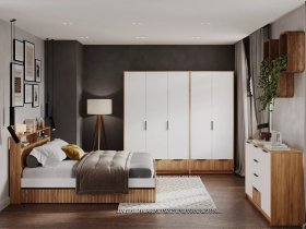 Модульная спальня Ивис (дуб крафт золотой/белый) в Искитиме - iskitim.mebel-nsk.ru | фото