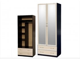Шкаф двухстворчатый с ящиками с 2-мя зеркалами  (профиль МДФ) в Искитиме - iskitim.mebel-nsk.ru | фото