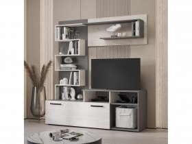 Стенка Евро (графит/дуб крафт белый) в Искитиме - iskitim.mebel-nsk.ru | фото